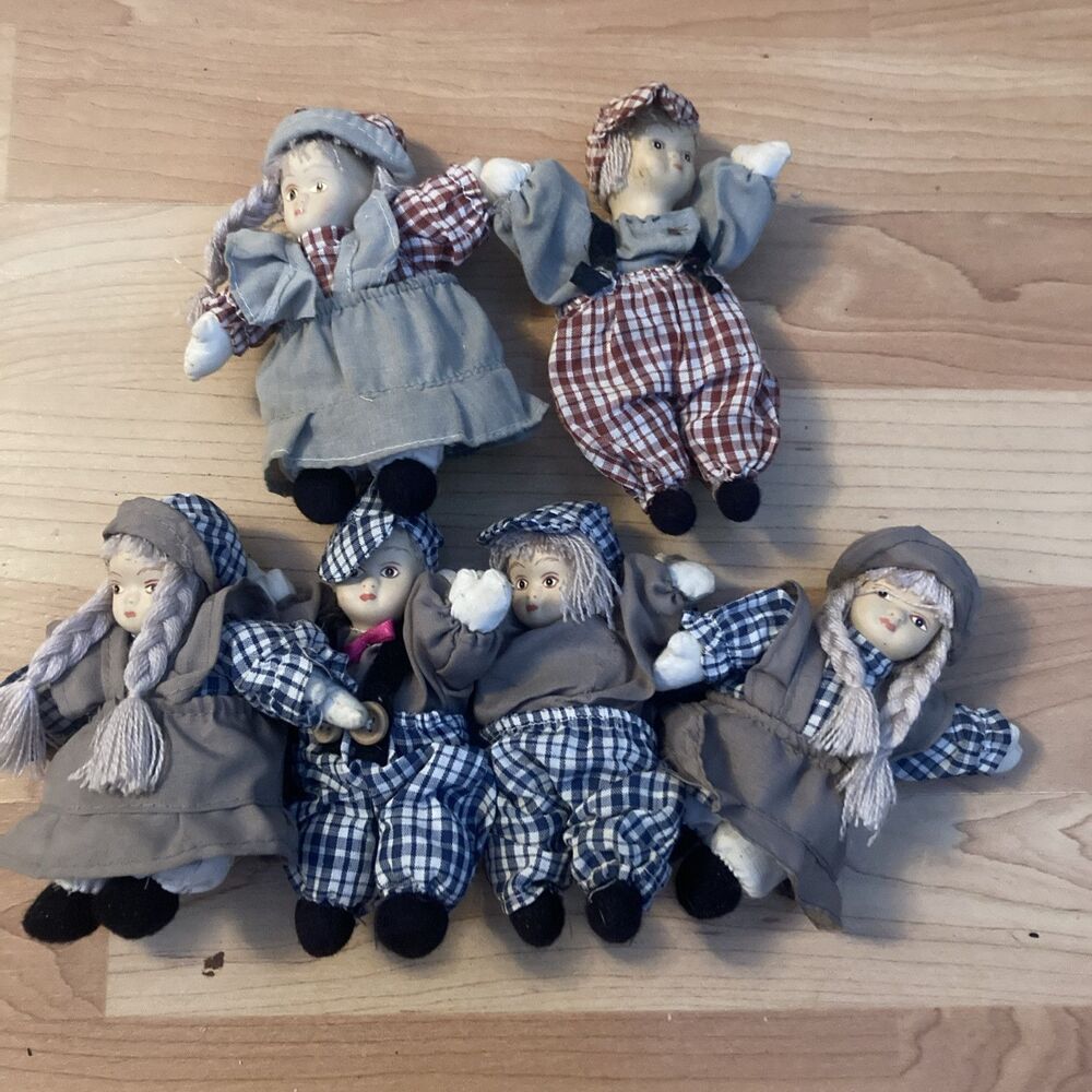 Lot Of 6 Vtg  Albert E Price Old Work Collectible Porcelain & Fabric 5" Rag Doll